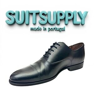 SuitSupply Men’s Black Cap Toe Oxford Dress Shoes Size 8.5 M Made in Portugal